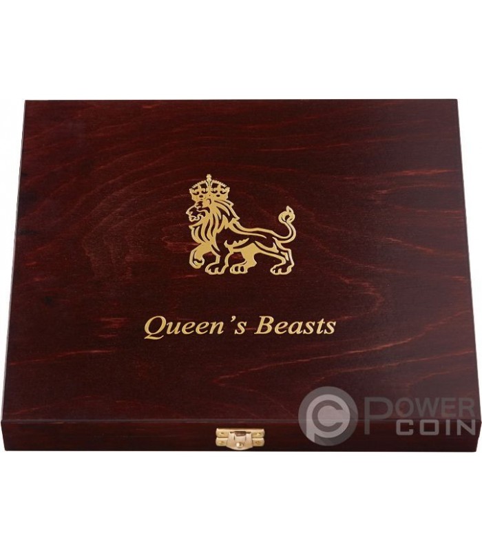 WOODEN CASE Cofanetto Legno Queen Beasts Series 2 Oz Display 10 Monete  Argento Espositore