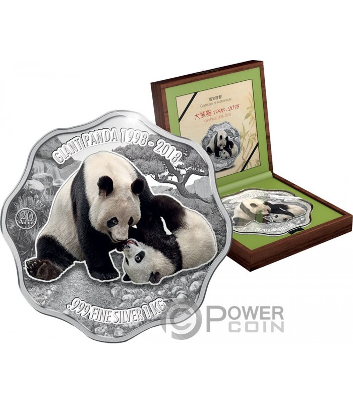 lijst Halloween komen GIANT PANDA 20th Anniversary Blossom Shape 1 Kg Kilo Silver Coin 10$ Fiji  2018