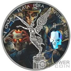 W// BOX,COA 2018 MEXICAN DIA DE LOS MUERTOS LIBERTAD Ruthenium 1 Oz Silver Coin