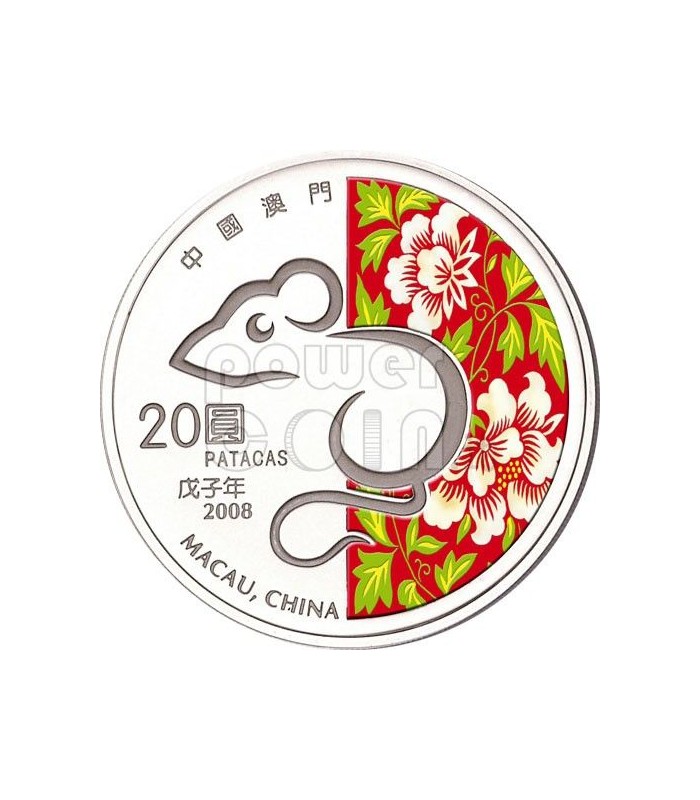 RAT Lunar Year 1 Oz Silver Proof Coin 20 Patacas Macau 2008
