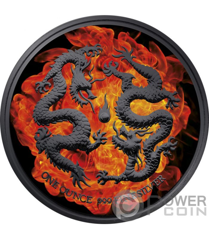 2018 Two Dragons 二匹龍 2ポンド銀貨 PF70UC BURNING DOUBLE DRAGON 1 Oz Silver Coin 2$ Niue 2018
