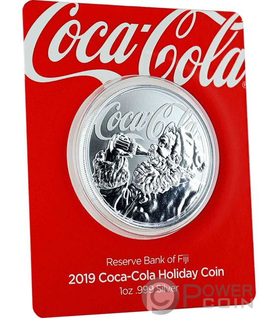 Coca Cola Oso Polar Always Cool 1 Oz Moneda Plata 2$ Fiji 2019