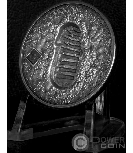Moon Landing Footprint Meteorite 1 Oz Silver Coin 5$ Cook Islands 2019