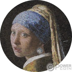 GIRL PEARL EARRING Девушка с Жемчужной Вермеер Великолепная Микромозайка Страсть 3 Oz Монета Серебро 20$ Палау 2019