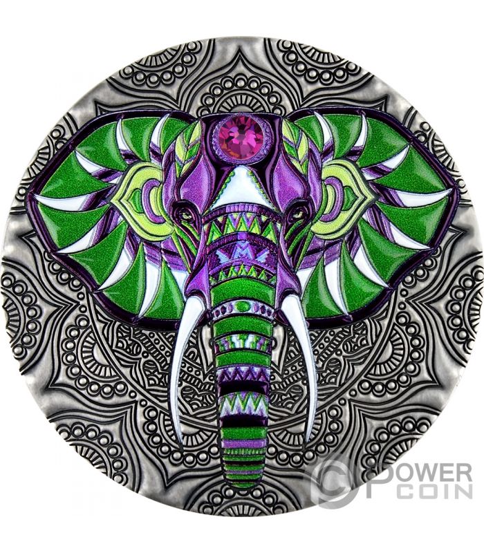 ELEPHANT Mandala Art 2 Oz Silver Coin 5$ Niue 2019