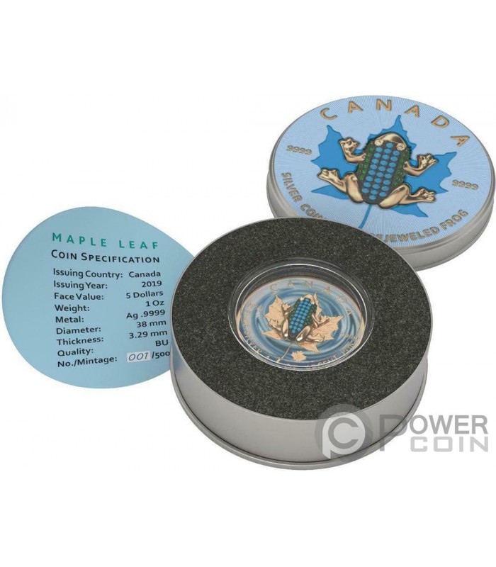BEJEWELED FROG Maple Leaf 1 Oz Silver Coin 5$ Canada 2019 BEJEWELED FROG Maple Leaf 1 Oz Silver Coin 5$ Canada 2019