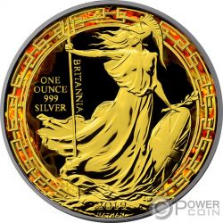 2015 BURNING BRITANNIA Black Ruthenium 1 Oz Silver Coin 2£ United Kingdom