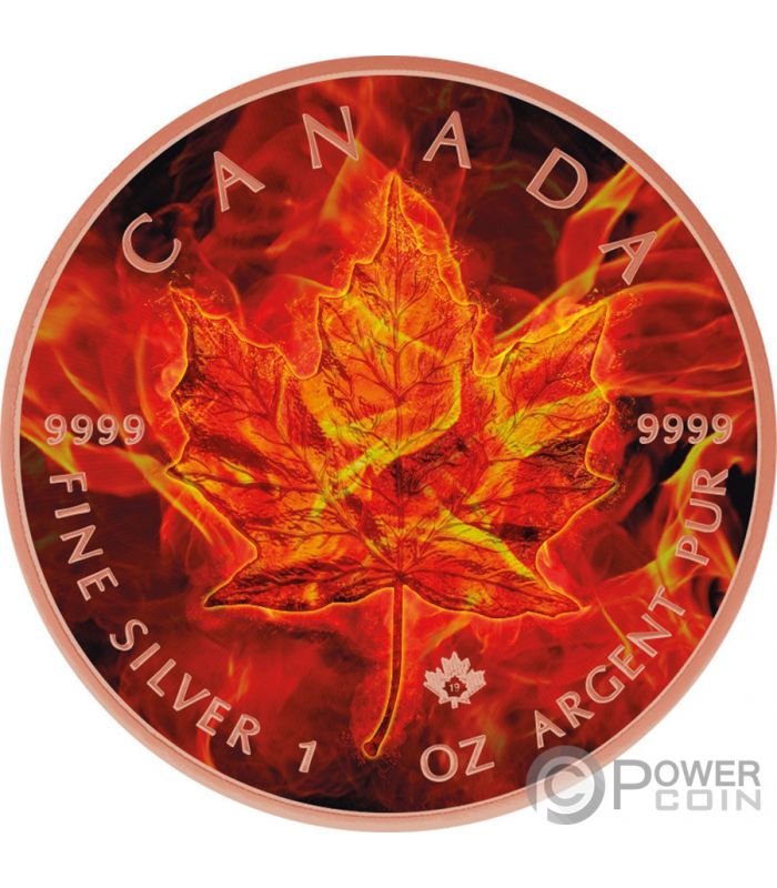 BOX AND COA. 2018 1 Oz Silver $5 DOLLAR BURNING MAPLE LEAF Coin WITH RUTHENIUM