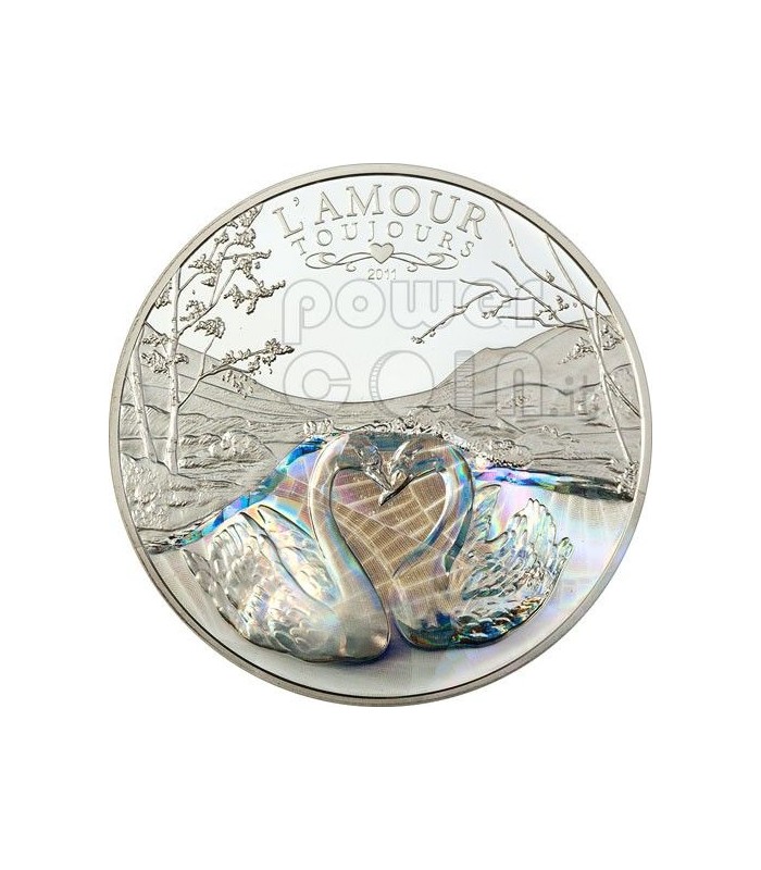 AMOUR TOUJOURS Love Swans Hologram Silver Coin 1000 Francs Cameroon 2011