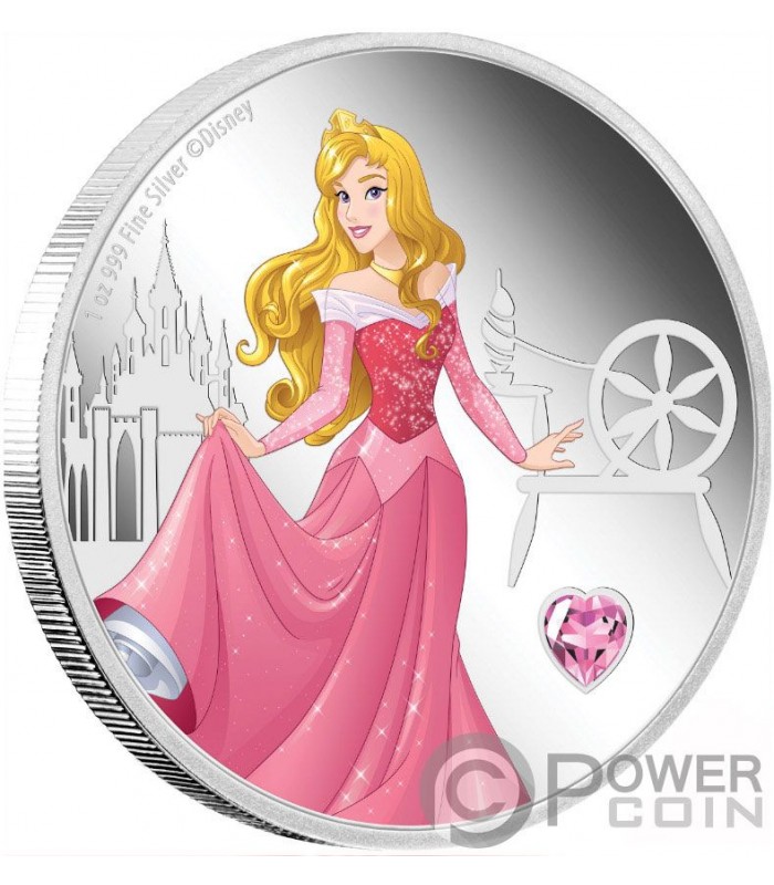 AURORA Disney Princess Gemstone 1 Oz Silver Coin 2$ Niue 2020