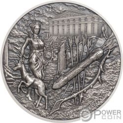 ARTEMIS Artemisa Bow and Arrow Mythology 2 Oz Moneda Plata 10$ Cook Islands 2020