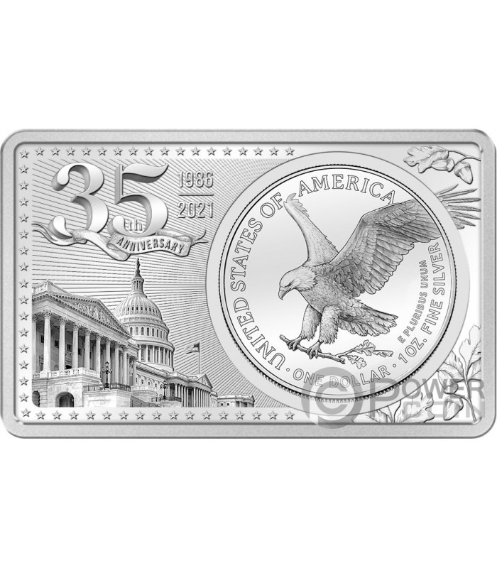 Acostado Insatisfecho Privación SILVER EAGLE 35 Jahrestag 2 Oz Bar incl. 1 Oz Silber Münze 1$ USA 2021