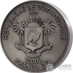 2012 Elephants 9 Silver Oz Gabon 10,000 Francs CFA Antique Finish Coin