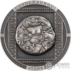 COYOLXAUHQUI STONE Antico Archeology Symbolism 3 Oz Moneta Argento 20$ Cook Islands 2021