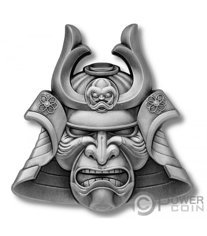 SAMURAI MASK Maschera Ancient Warriors 2 Oz Moneta Argento 5$ Samoa 2021