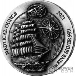 SEDOV Nautical Ounce Antique 1 Oz Moneta Argento 50 Franchi Rwanda 2021