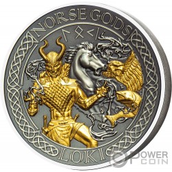 LOKI Norse Gods Gold Plating 2 Oz Серебро Монета 1$ Острова Кука 2022