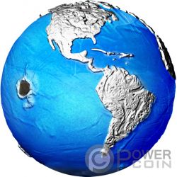 BLUE MARBLE ENDANGERED Meteorite From Space 3 Oz Moneta Argento 5$ Barbados 2022