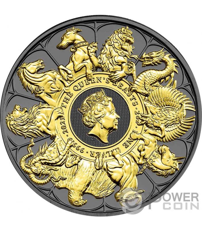 2017 Great Britain 2 oz Silver Queen's Beast Dragon Coin  24k Gold Gilded