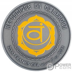 SWADHISTHANA Chakra 2 Oz Серебро Монета 2000 Франков Камерун 2021
