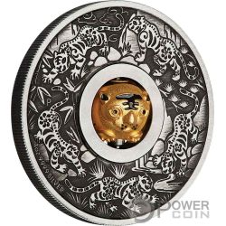 YEAR OF THE TIGER Rotating Charm 1 Oz Moneta Argento 1$ Tuvalu 2022