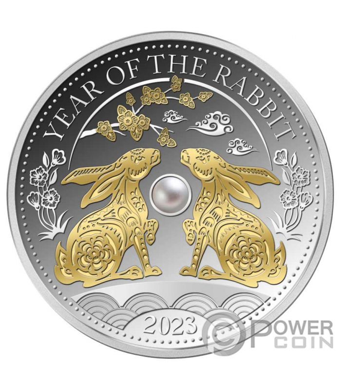 RABBIT Freshwater Pearl Chinese Lunar Year 1 Oz Silver Coin