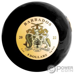 BLACK PANGEA BLUE MARBLE Позолоченнo Cфера 3 Oz Серебро Монета 5$ Барбадос 2022