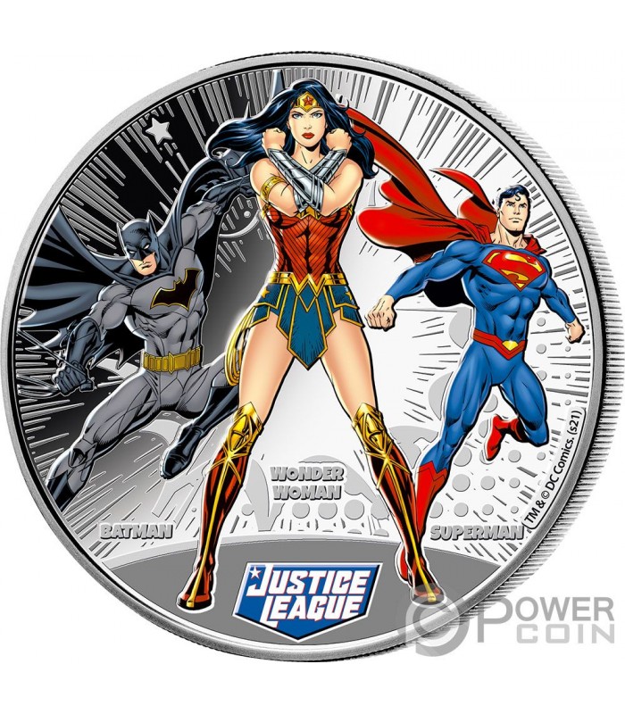 BATMAN WONDER WOMAN SUPERMAN Justice League 1/2 Oz Silver Coin 1$ Samoa 2022