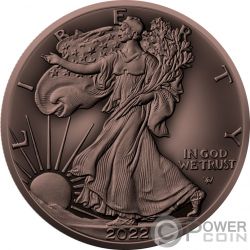 AMERICAN EAGLE Antique Copper 1 Oz Серебро Монета 1$ USA 2022