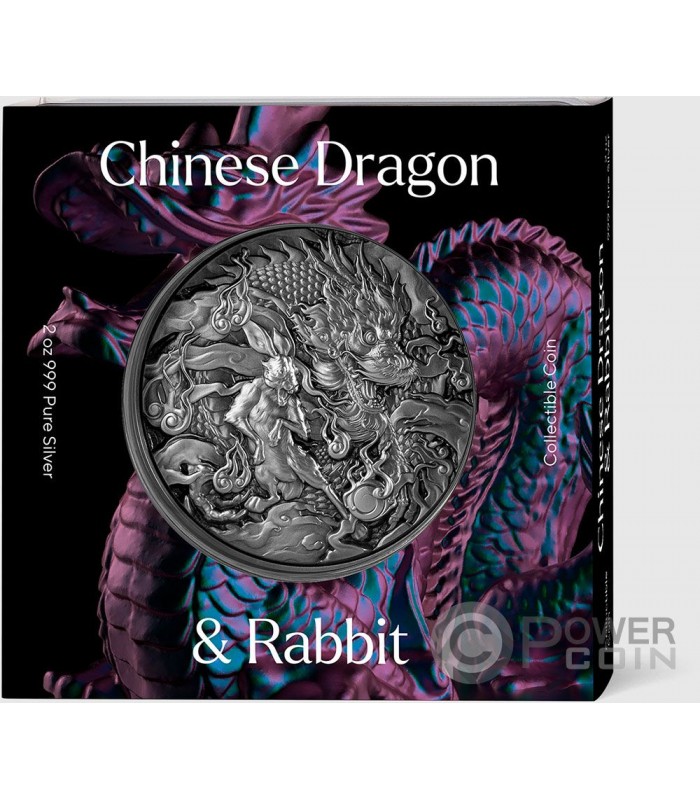 CHINESE DRAGON AND RABBIT Auspicious Dragon Zodiac 2 Oz Silver 