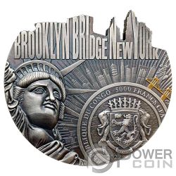 BROOKLYN BRIDGE World Famous Bridges Shaped 5 Oz Серебро Монета 5000 Франков Конго 2022
