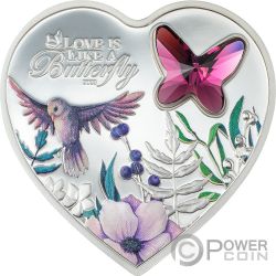 BUTTERFLY Brilliant Сердце любви Серебро Монета  5$ Острова Кука 2023