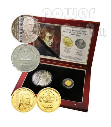 FREDERIC CHOPIN 2 Gold Silber Münze Set Mongolia 2008