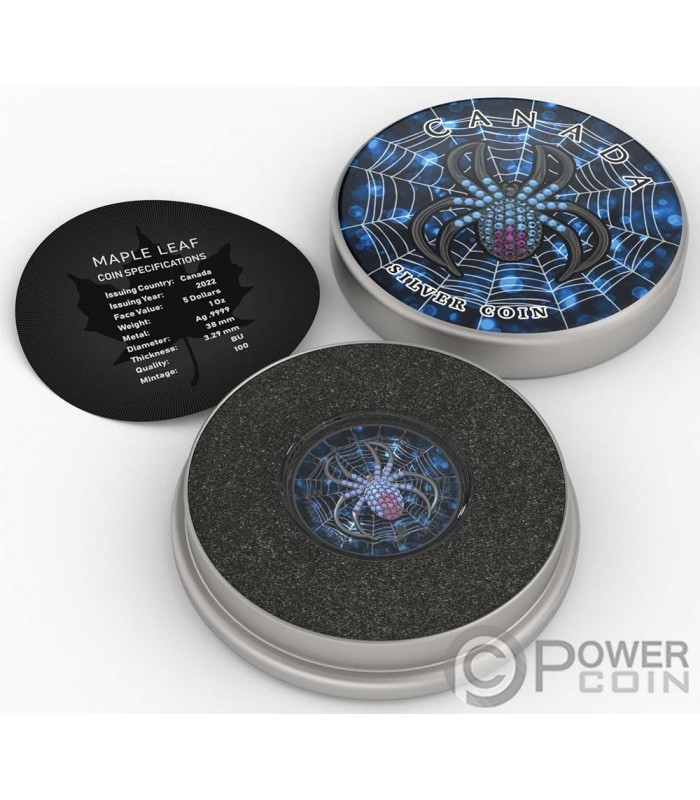 DARK BLUE SPIDER Bejeweled Maple Leaf 1 Oz Silver Coin 5$ Canada 2022 DARK BLUE SPIDER Bejeweled Maple Leaf 1 Oz Silver Coin 5$ Canada 2022