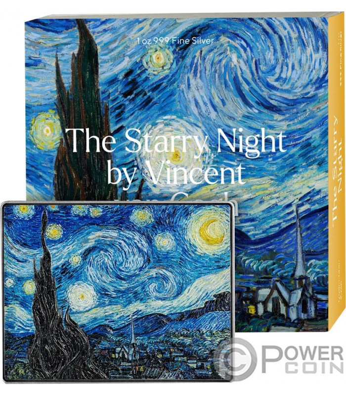 STARRY NIGHT By Vincent Van Gogh Colored 1 Oz Silver Coin 5000 Francs ...
