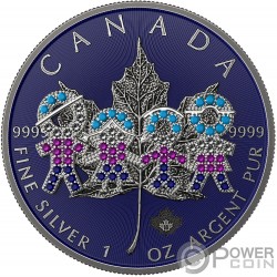 BIG FAMILY ANTIQUE Bejeweled Maple Leaf 1 Oz Monnaie Argent 5$ Canada 2021