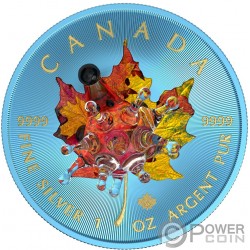 HEDGEHOG Murano Glass Maple Leaf 1 Oz Monnaie Argent 5$ Canada 2022