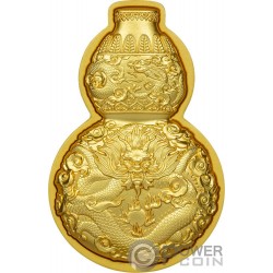 DRAGON HULU BOTTLE GOURD Gilded 1 Oz Монета Серебро 5000 Франков Чад 2023