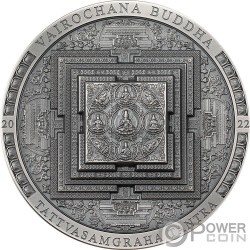 VAIROCHANA BUDDHA MANDALA Archeology Symbolism Antiqued 3 Oz Moneta Argento 2000 Togrog Mongolia 2022