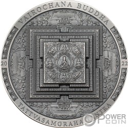 VAIROCHANA BUDDHA MANDALA Archeology Symbolism Antiqued 3 Oz Monnaie Argent 2000 Togrog Mongolia 2022