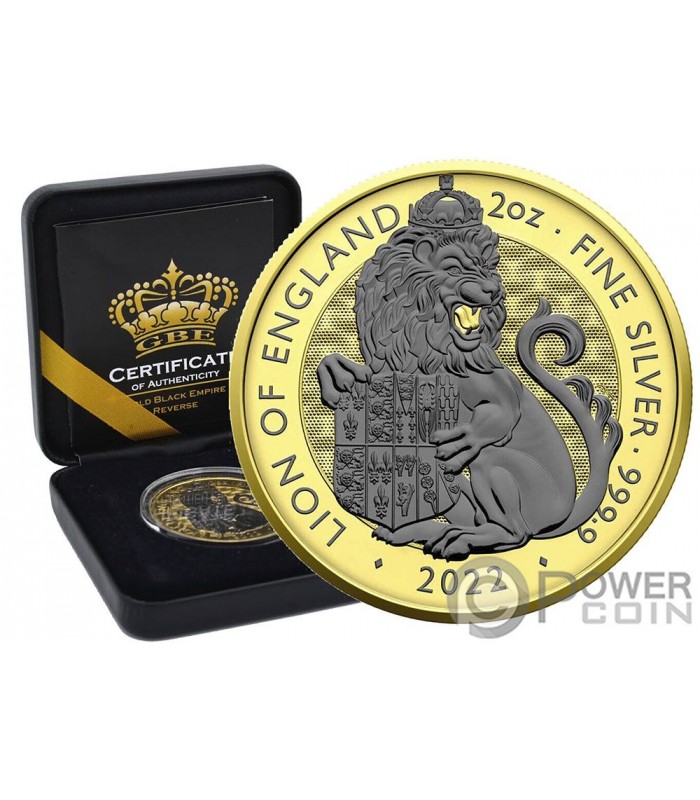 LION OF ENGLAND Royal Tudor Beasts Gold Black Empire Reverse 2 Oz
