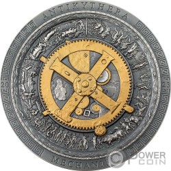 ANTIKYTHERA MECHANISM Archeology Symbolism Antiqued Gilded 3 Oz Moneta Argento 20$ Cook Islands 2023