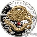 DRAGON Dragón Perla Agua Dulce Chinese Lunar Year 1 Oz Moneda Plata 20 Vatu Vanuatu 2024