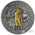 FREYR Norse Gods Placcatura Oro 2 Oz Moneta Argento 1$ Cook Islands 2023