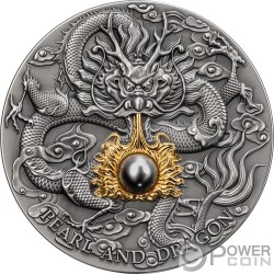 BLACK PEARL AND DRAGON Divine Pearls Perle und Drache 2 Oz Silber Münze 5$ Niue 2023