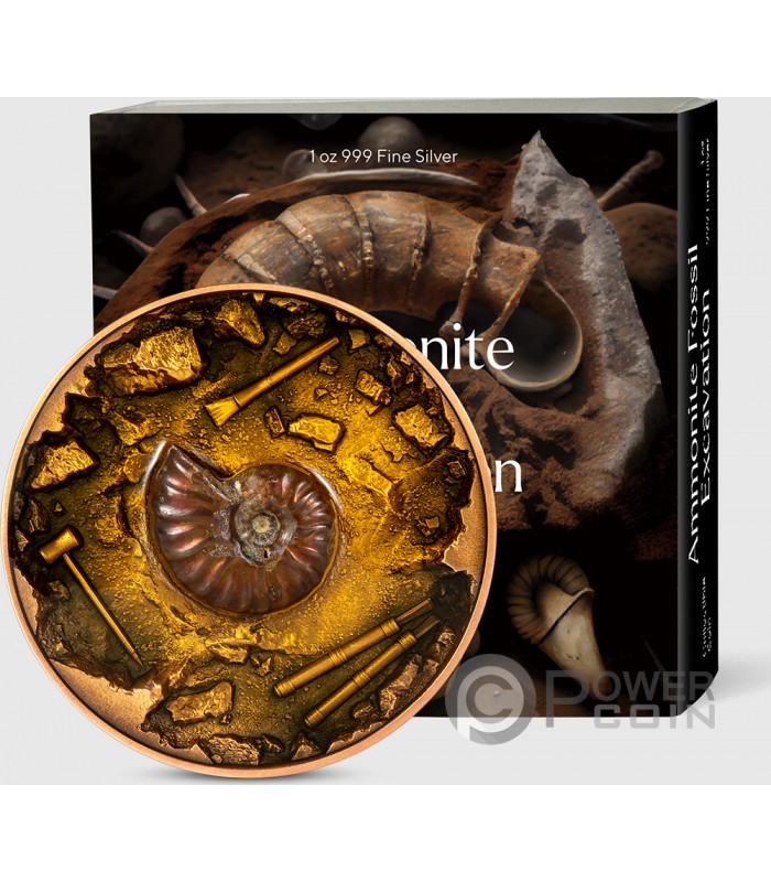 AMMONITE FOSSIL EXCAVATION 1 Oz Silver Coin 5000 Francs Chad 2023