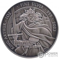 KING ARTHUR Antiqued 1 Oz Moneda Plata 2£ United Kingdom 2023