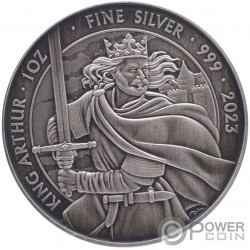 KING ARTHUR Antiqued 1 Oz Moneta Argento 2£ United Kingdom 2023