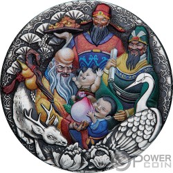 FU LU SHOU 5 Oz Серебряная монета 5$ Тувалу 2023