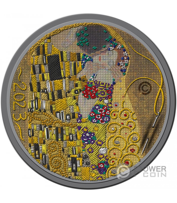 KISS Gustav Klimt Fine Embroidery Art 3 Oz Silver Coin 20$ Palau 2023